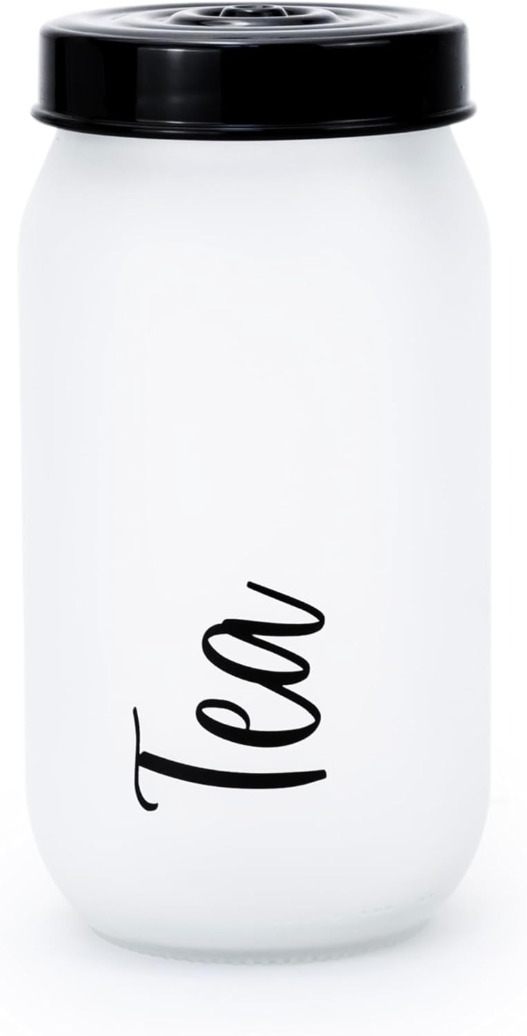 Herevin 1-Liter Decorated Glass Jar - Stylish White Ice Color-Painted Tea Canister for Freshness and Elegance - Image 1